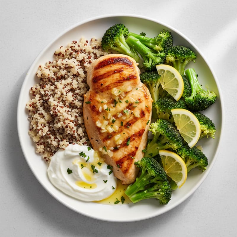 Seared Lemon-Garlic Chicken Breast with Steamed Broccoli