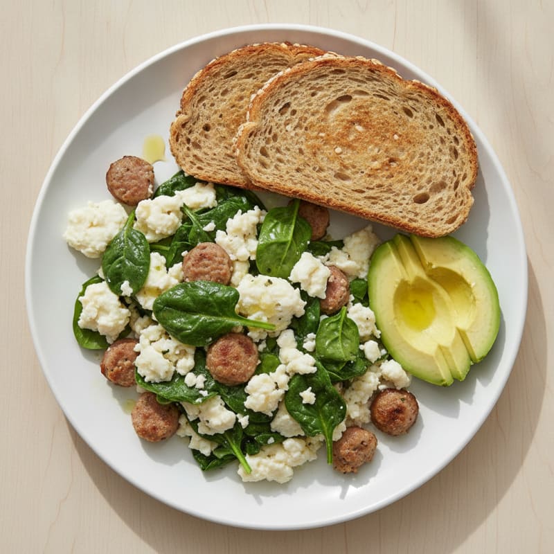 Egg White and Turkey Sausage Scramble with Spinach