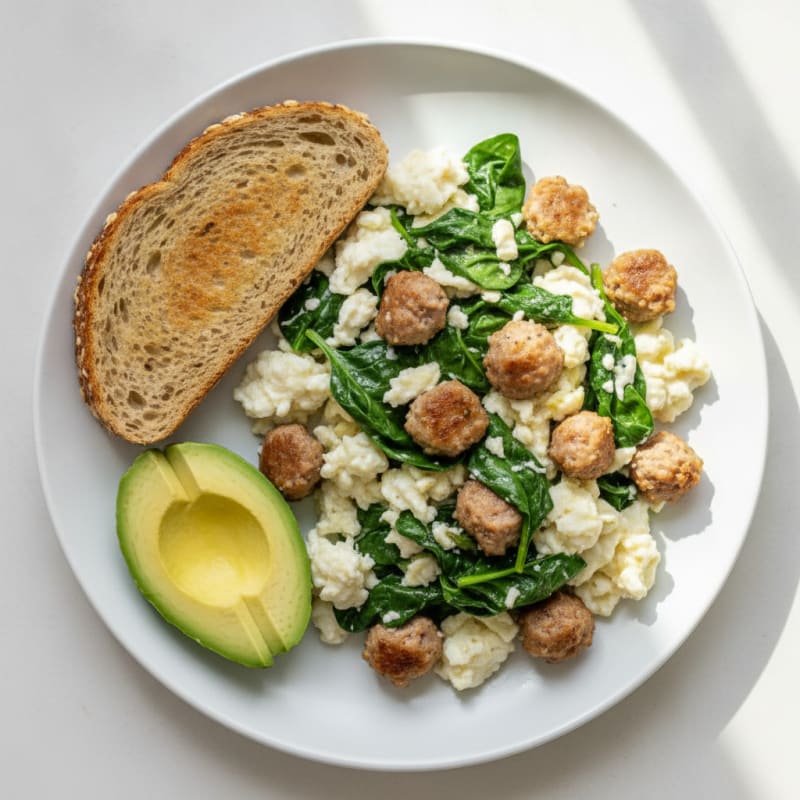Egg White Scramble with Spinach and Turkey Sausage