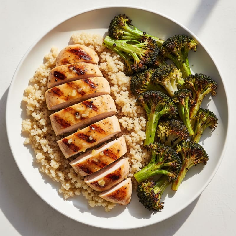 Grilled Lemon Garlic Chicken Breast with Quinoa and Roasted Broccoli