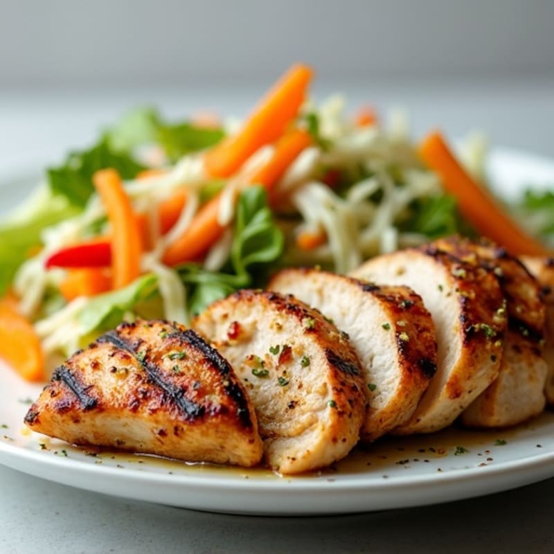 Grilled Chicken Breast with Crunchy Cabbage Slaw and Greek Yogurt Dressing