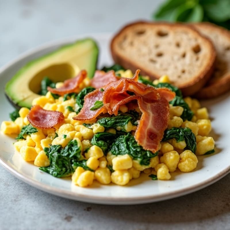 Egg White and Spinach Scramble with Turkey Bacon