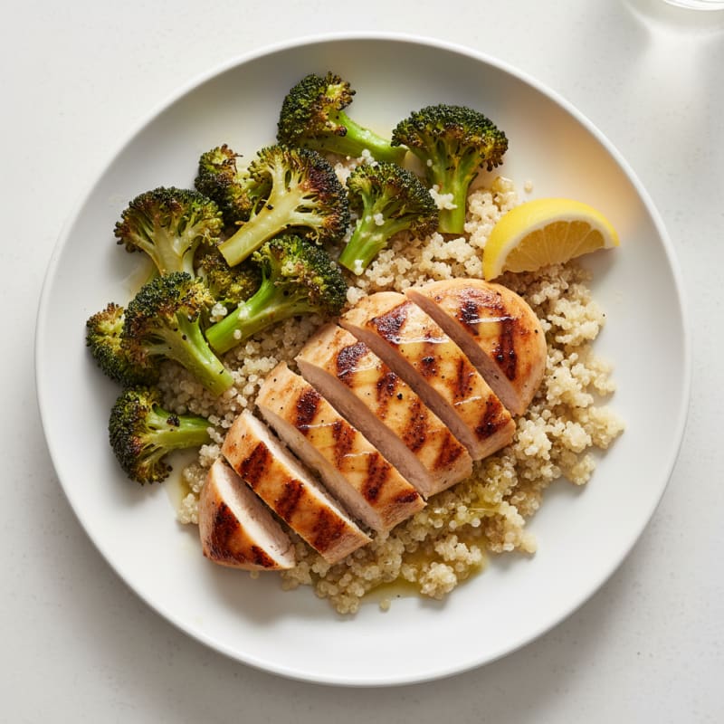 Grilled Chicken Breast with Quinoa and Roasted Broccoli