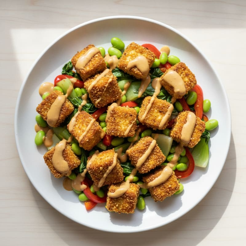 Pan-Seared Tofu with Zesty Peanut Sauce