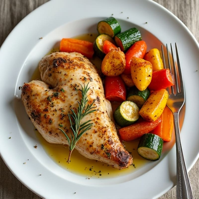 Herb-Crusted Sheet Pan Chicken with Roasted Rainbow Vegetables