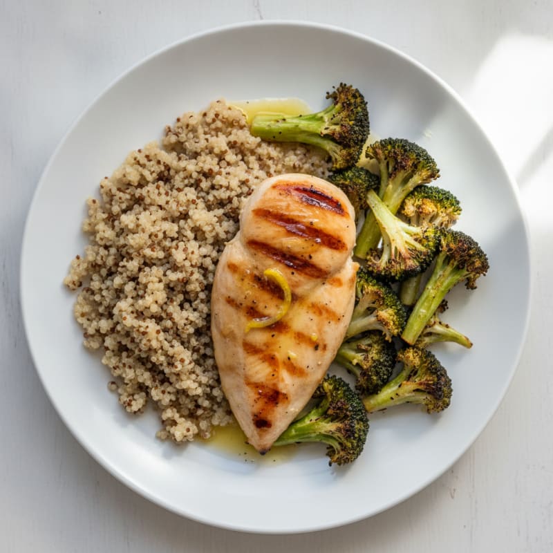 Grilled Chicken Breast with Roasted Broccoli and Quinoa