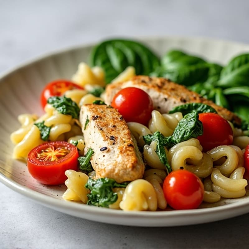 Creamy Chicken Pesto Pasta with Blistered Tomatoes and Spinach