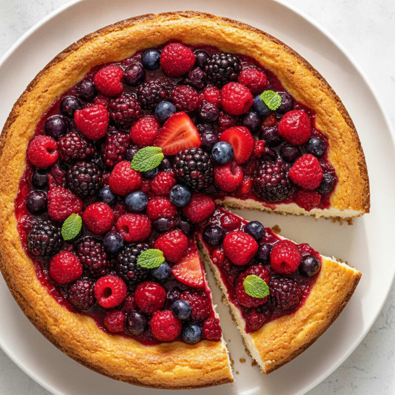 Greek Yogurt Protein Cheesecake with Mixed Berries