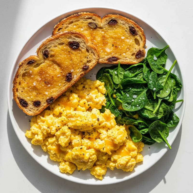 Golden Scrambled Eggs with Crunchy Raisin Toast
