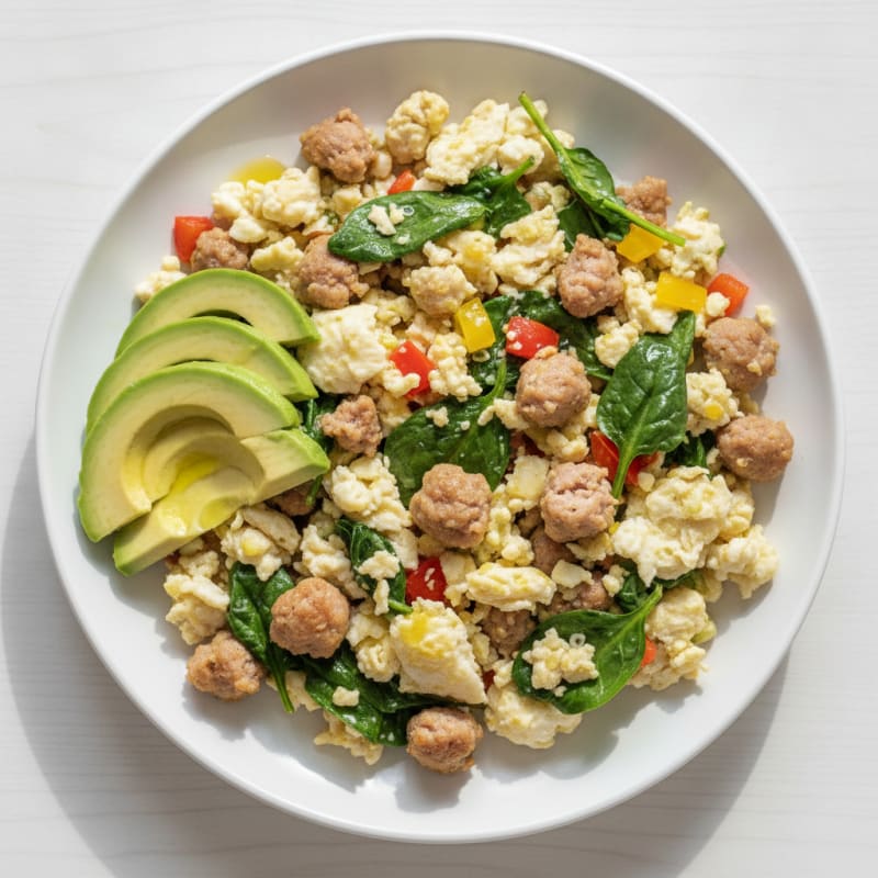 Egg White and Turkey Sausage Scramble with Spinach