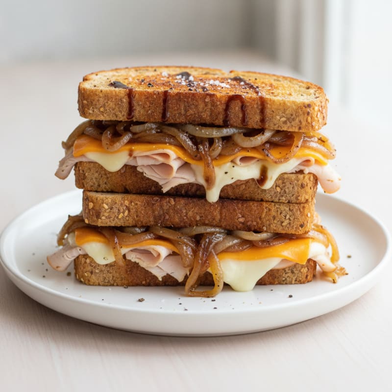 Triple-Decker Grilled Cheese with Caramelized Onions