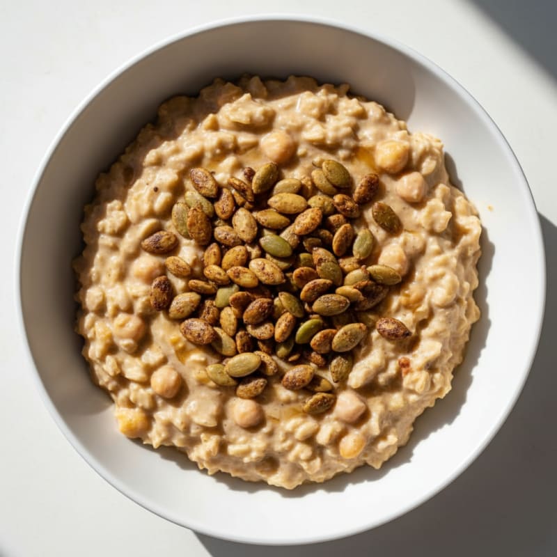 Creamy Chickpea Protein Oats with Toasted Pumpkin Seeds