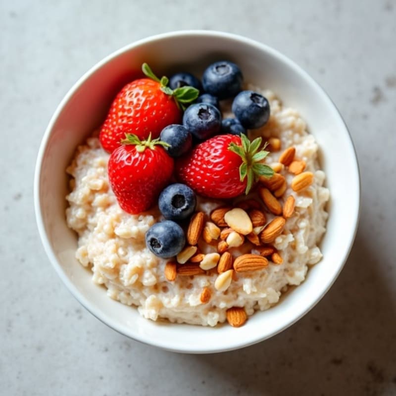 Creamy Protein Oats with Fresh Berries and Crunchy Nuts