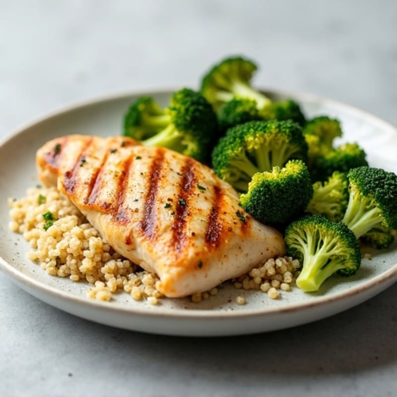 Grilled Chicken Breast with Quinoa and Roasted Broccoli