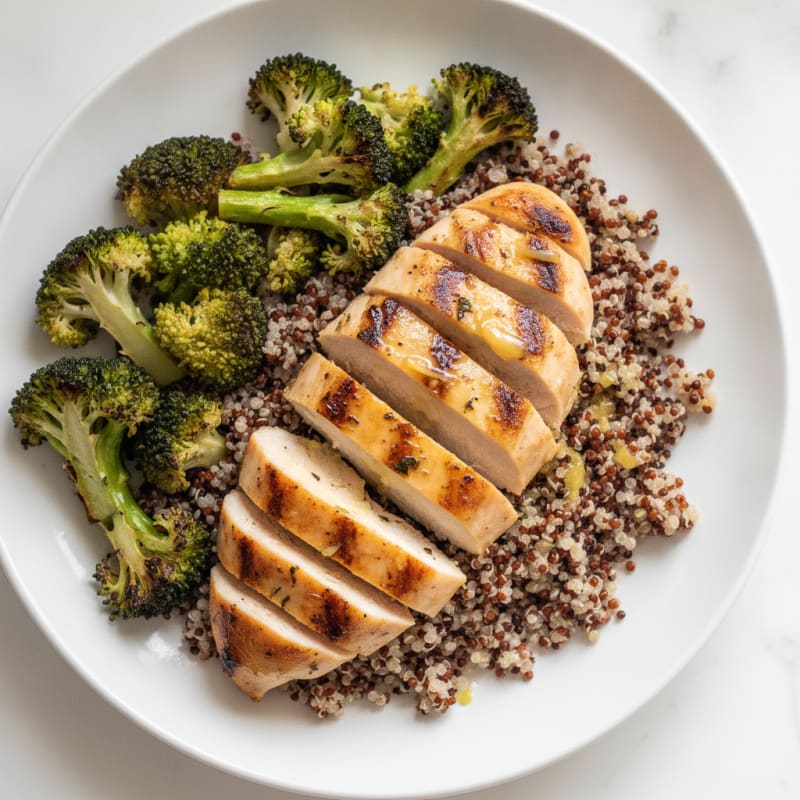 Grilled Chicken Breast with Quinoa and Roasted Broccoli