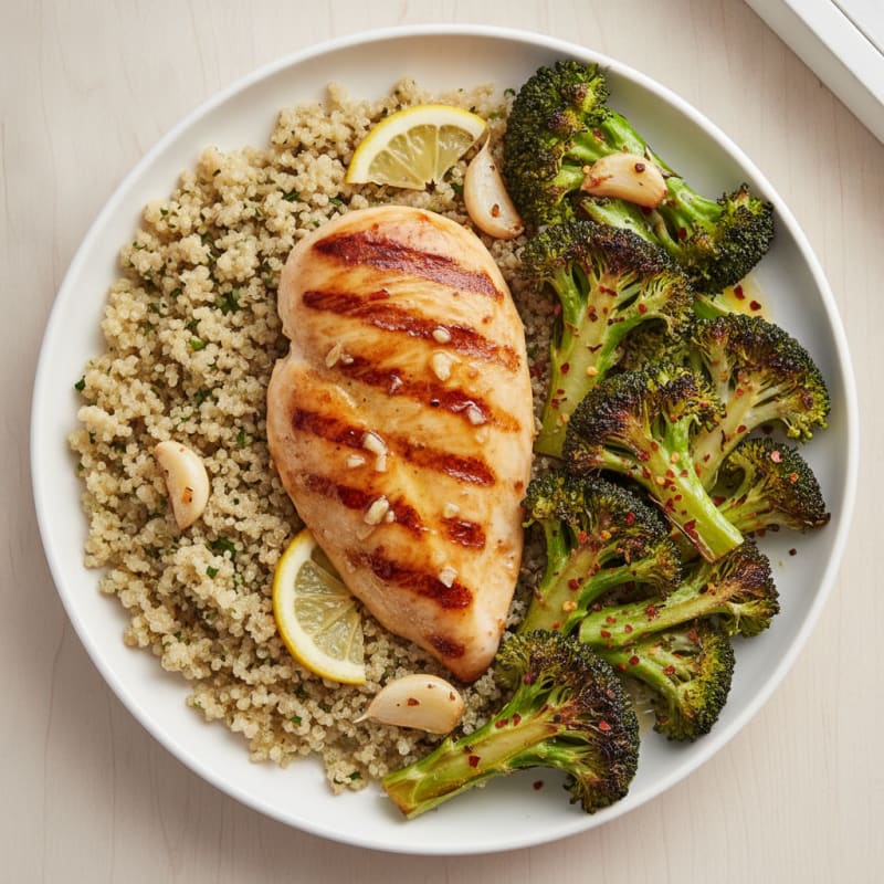Grilled Chicken Breast with Quinoa and Roasted Broccoli