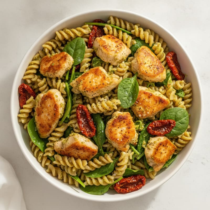 Pesto Chicken Pasta with Sun-Dried Tomatoes