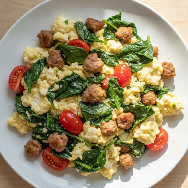 Egg White Scramble with Turkey Sausage and Spinach