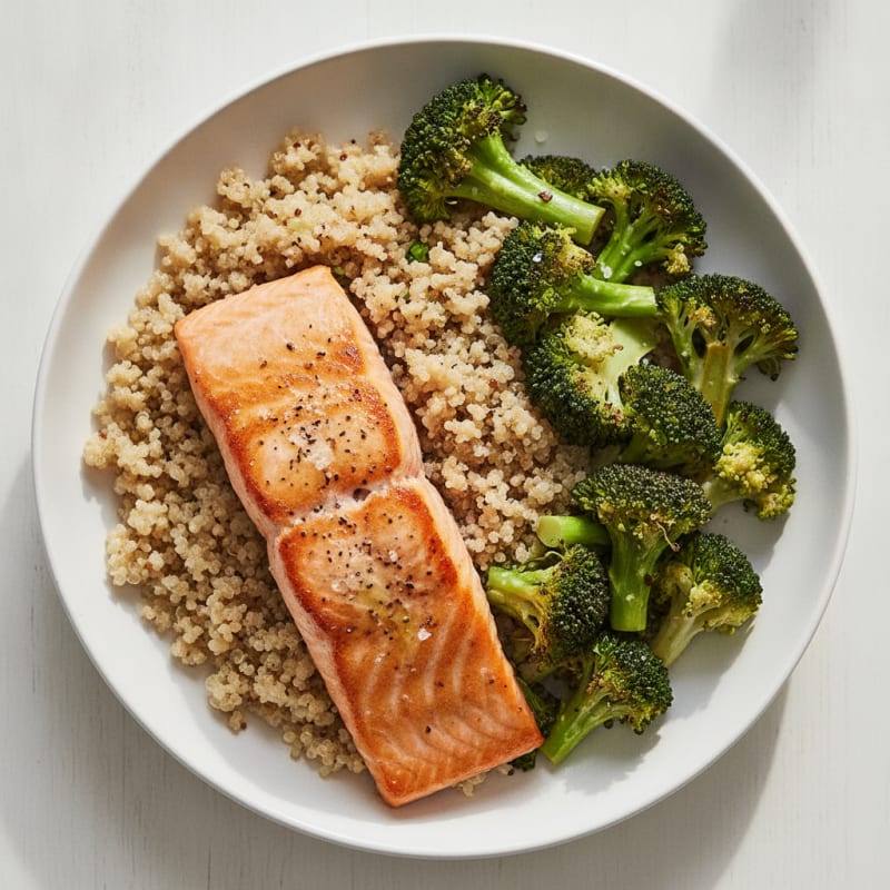 Seared Salmon with Roasted Broccoli and Quinoa