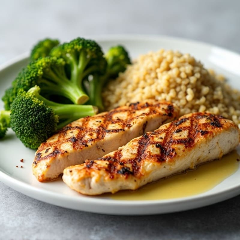 Grilled Chicken Breast with Roasted Broccoli and Quinoa