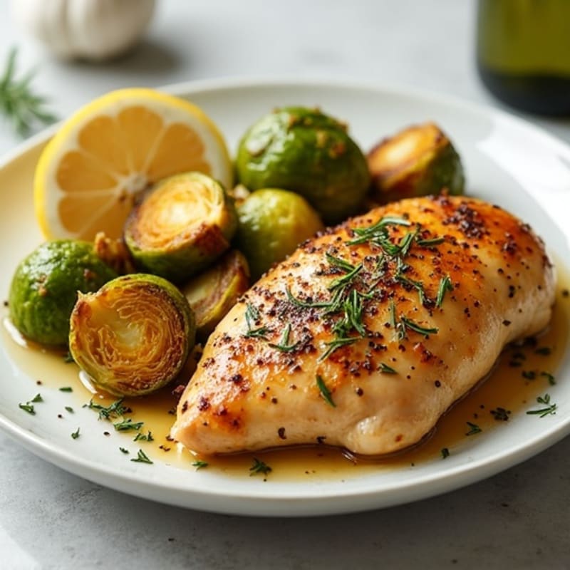 Lemon Herb Roasted Chicken with Crispy Brussels Sprouts