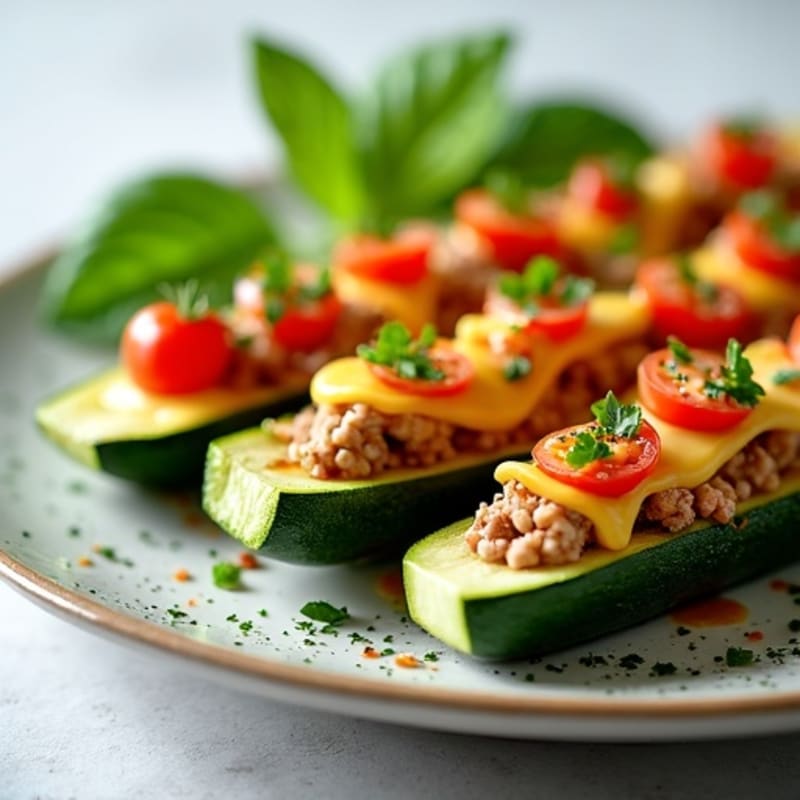 Lean Meat Lovers Stuffed Zucchini Boats with Golden Mozzarella and Fresh Herbs
