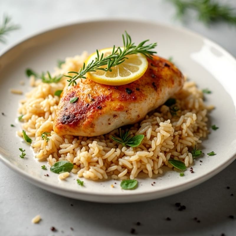 Roasted Lemon Herb Chicken with Fluffy Brown Rice