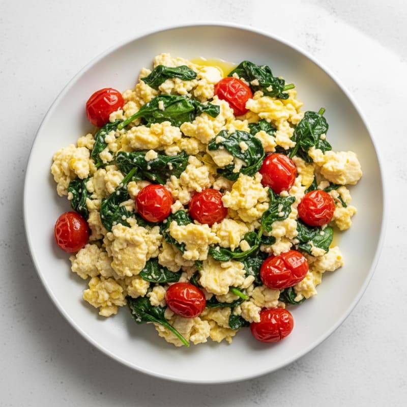 Cottage Cheese Scramble with Spinach and Cherry Tomatoes