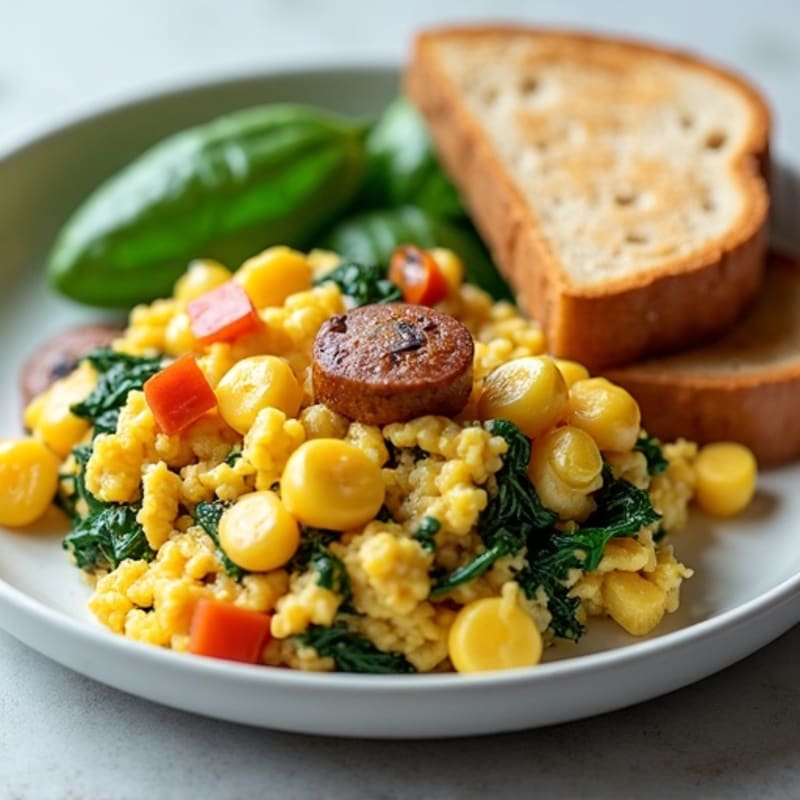 Egg White and Spinach Scramble with Turkey Sausage