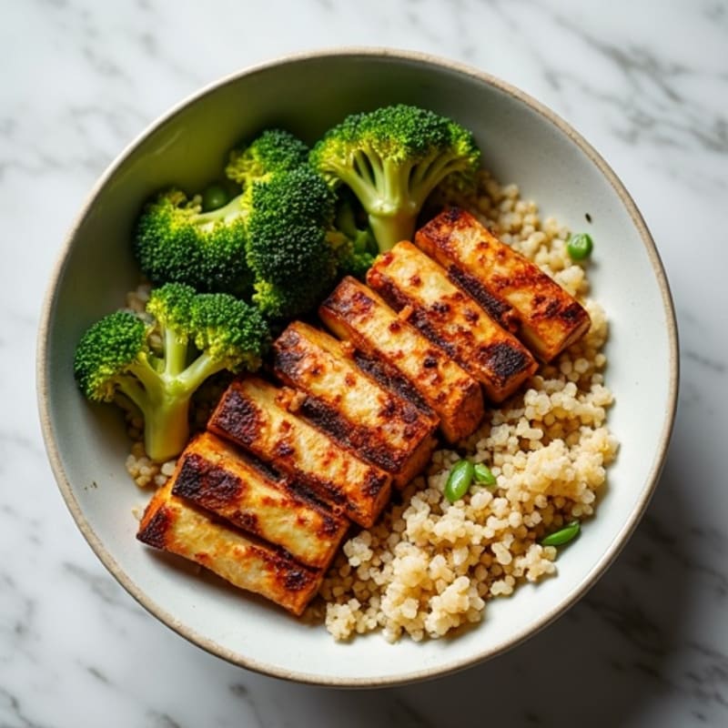 Grilled Tempeh Power Bowl with Quinoa and Roasted Broccoli