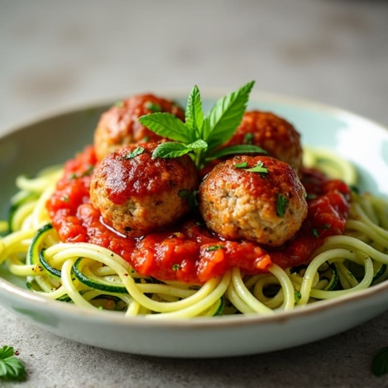 Tender Lean Turkey Meatballs with Fresh Tomato Sauce and Crisp Zucchini Noodles