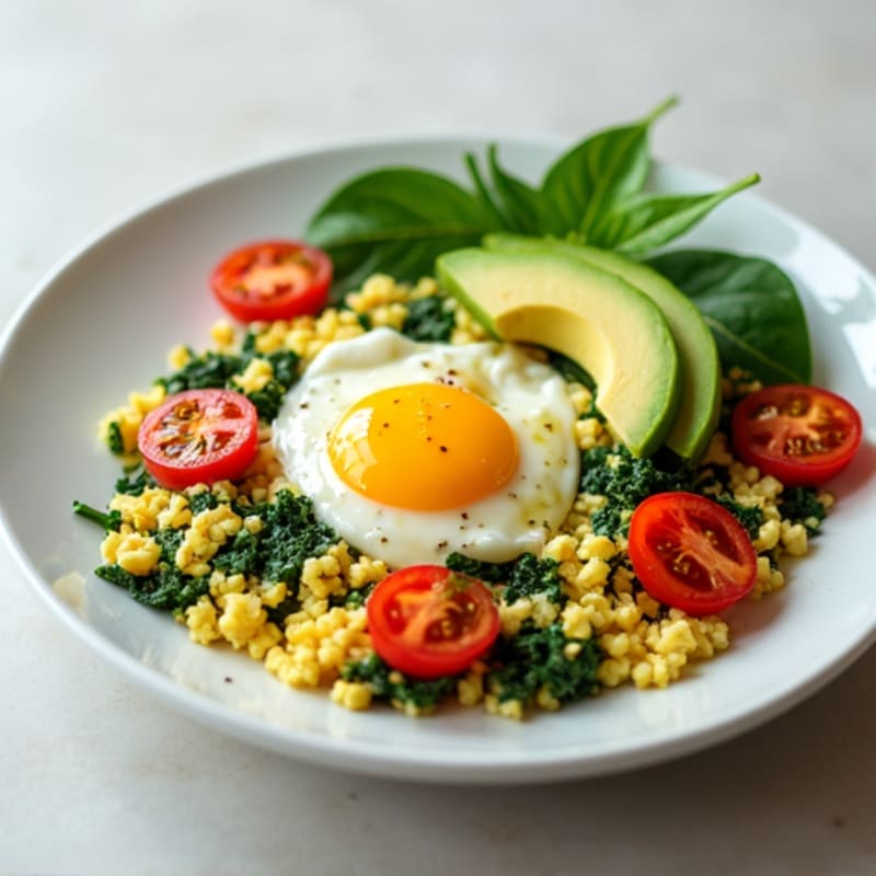 Egg White Spinach Scramble with Cherry Tomatoes