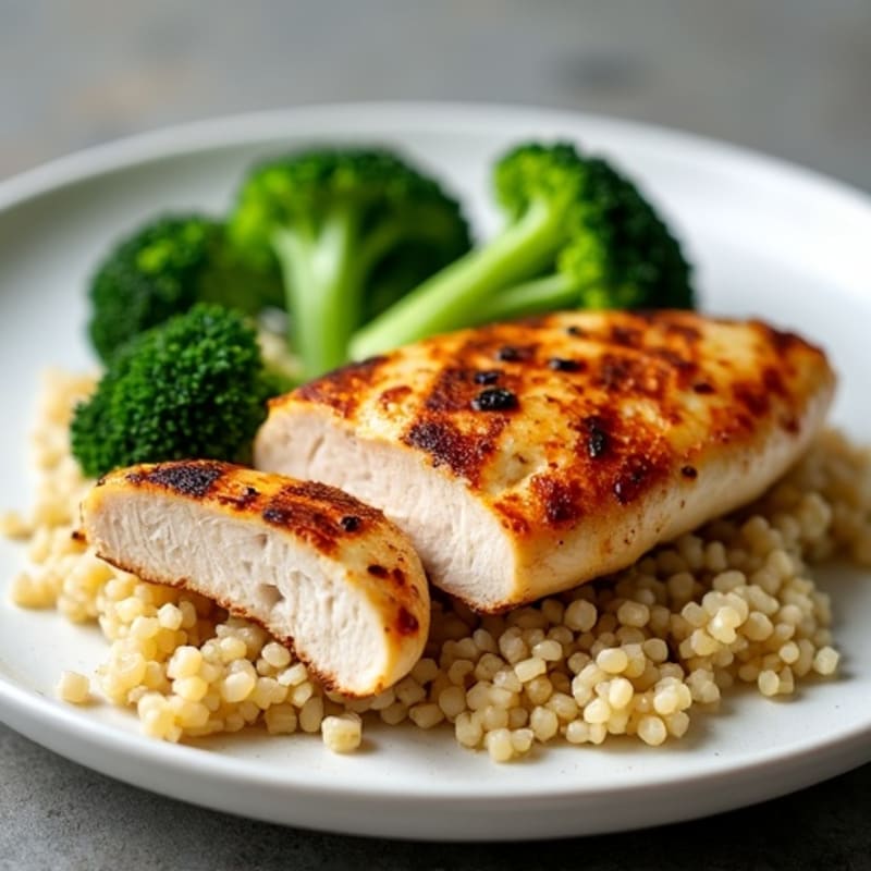 Grilled Chicken Breast with Steamed Broccoli and Quinoa