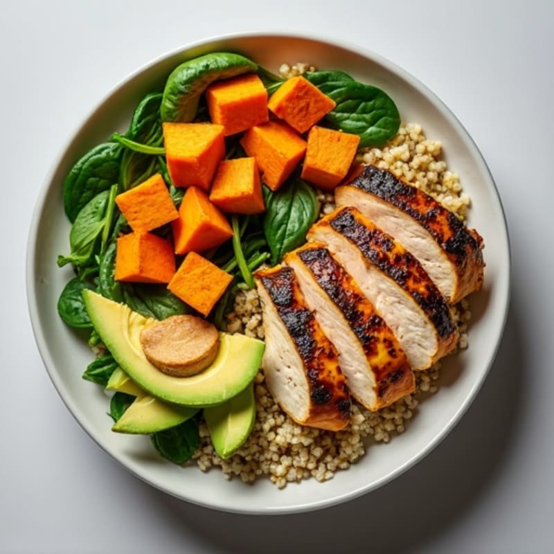 Grilled Chicken and Quinoa Power Bowl with Roasted Sweet Potato
