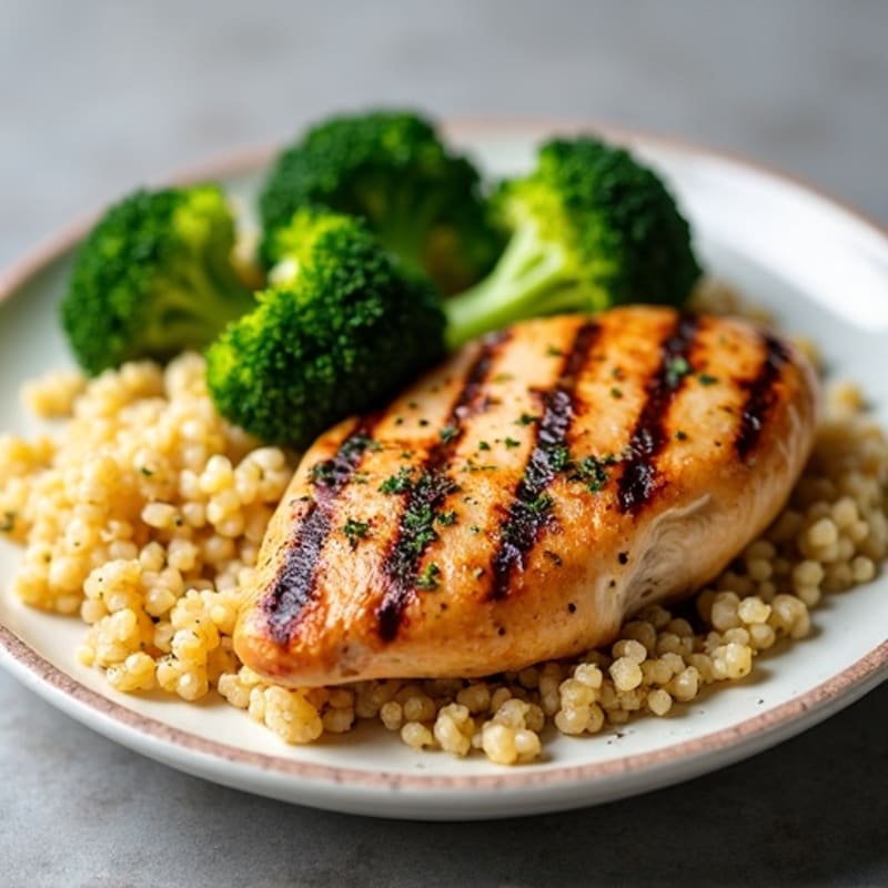 Grilled Chicken Breast with Quinoa and Roasted Broccoli