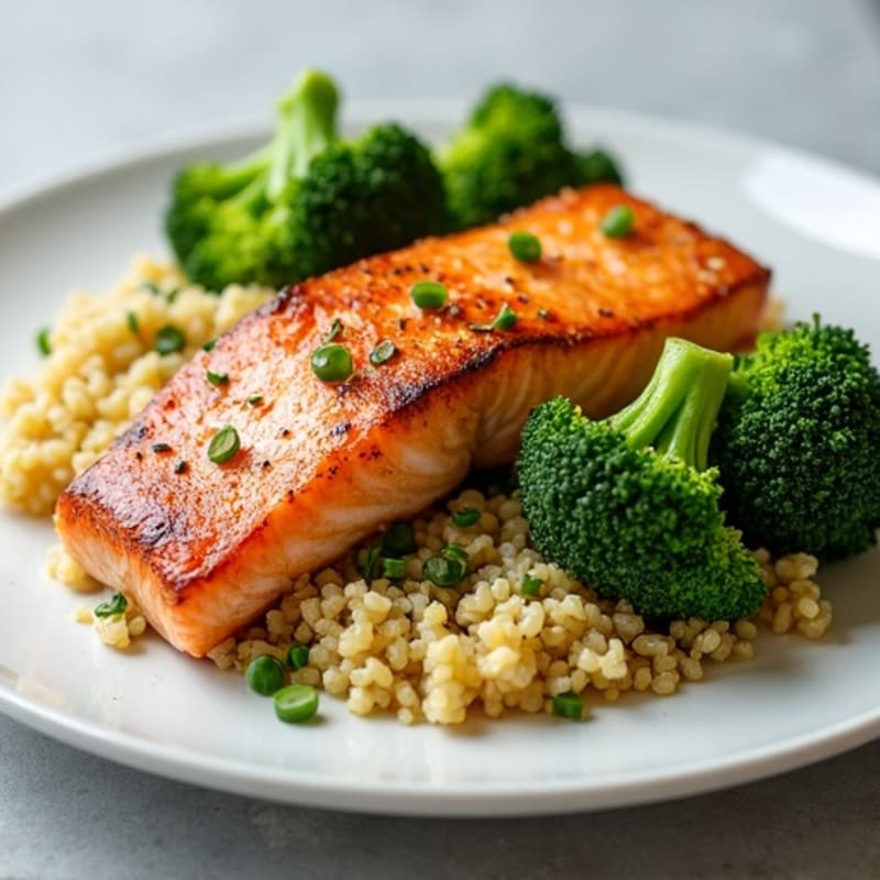 Seared Salmon Fillet with Roasted Broccoli and Quinoa