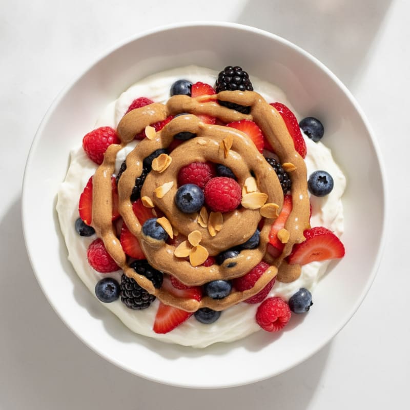 Creamy Greek Yogurt Protein Parfait with Mixed Berries and Almond Butter
