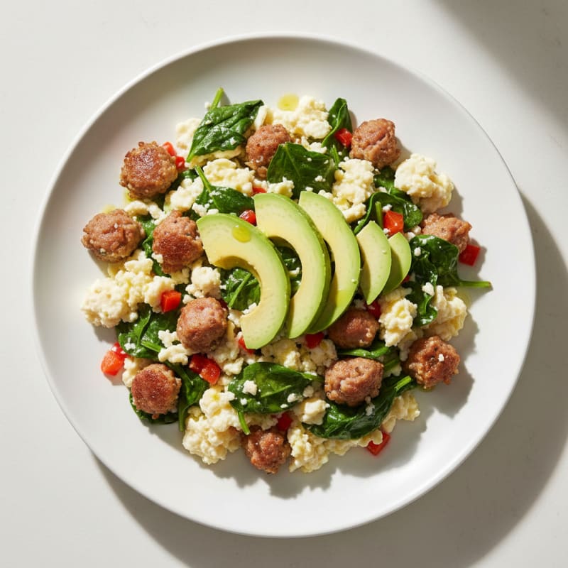 Egg White Scramble with Turkey Sausage and Spinach