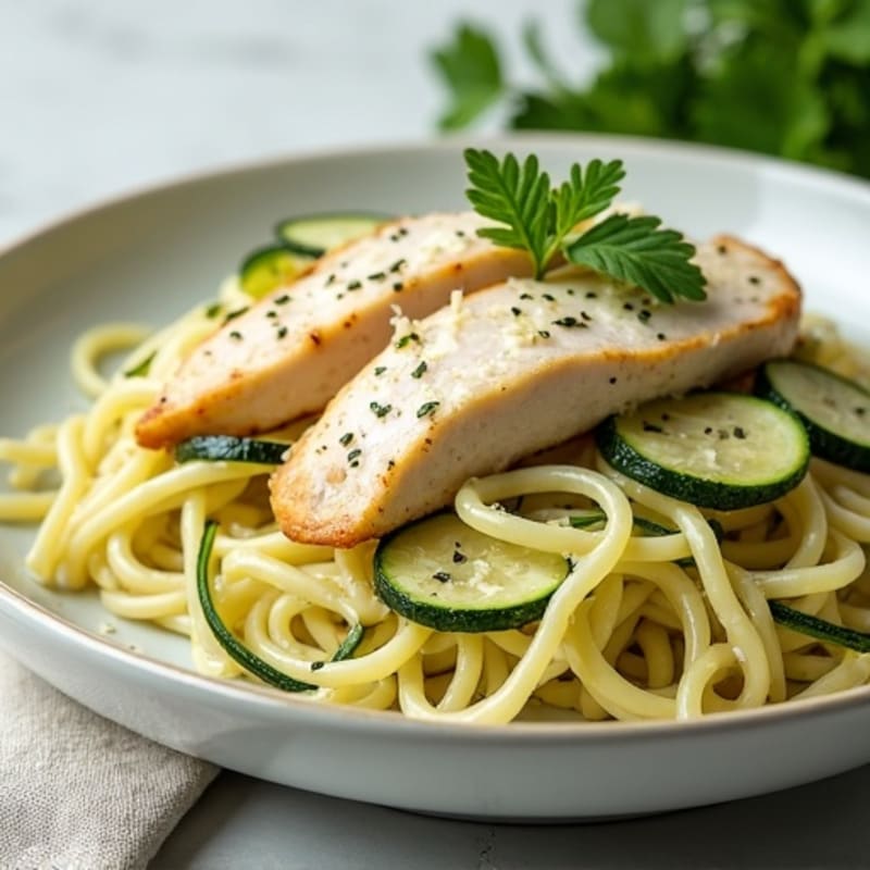 Creamy Greek Yogurt Chicken Alfredo with Zucchini Noodles