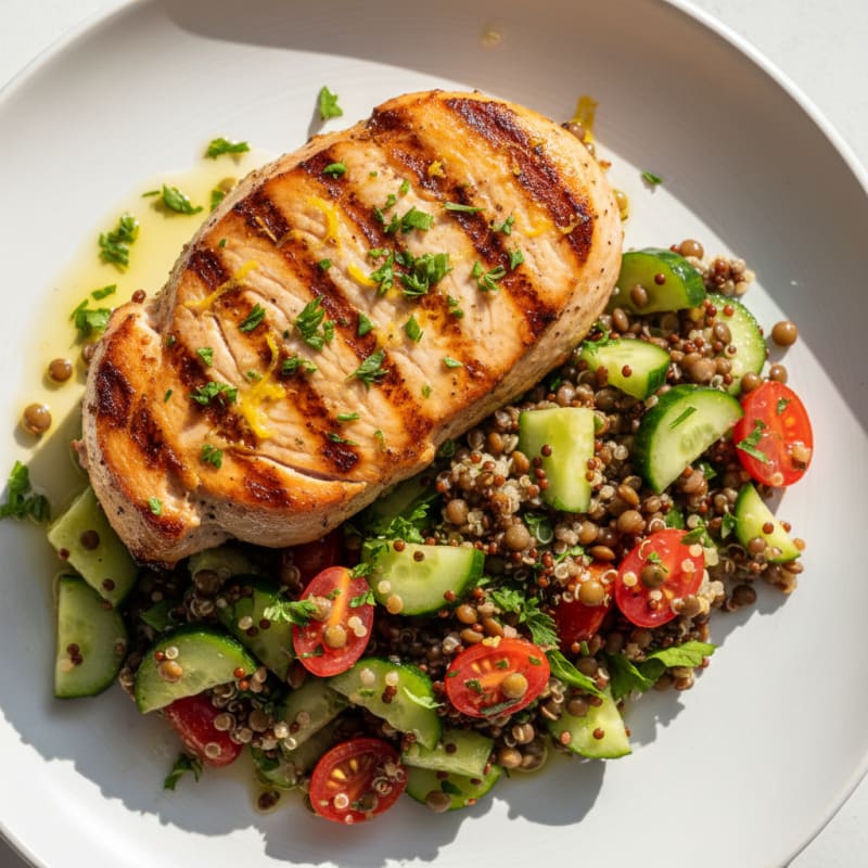 Grilled Turkey Breast with Lentil and Quinoa Salad