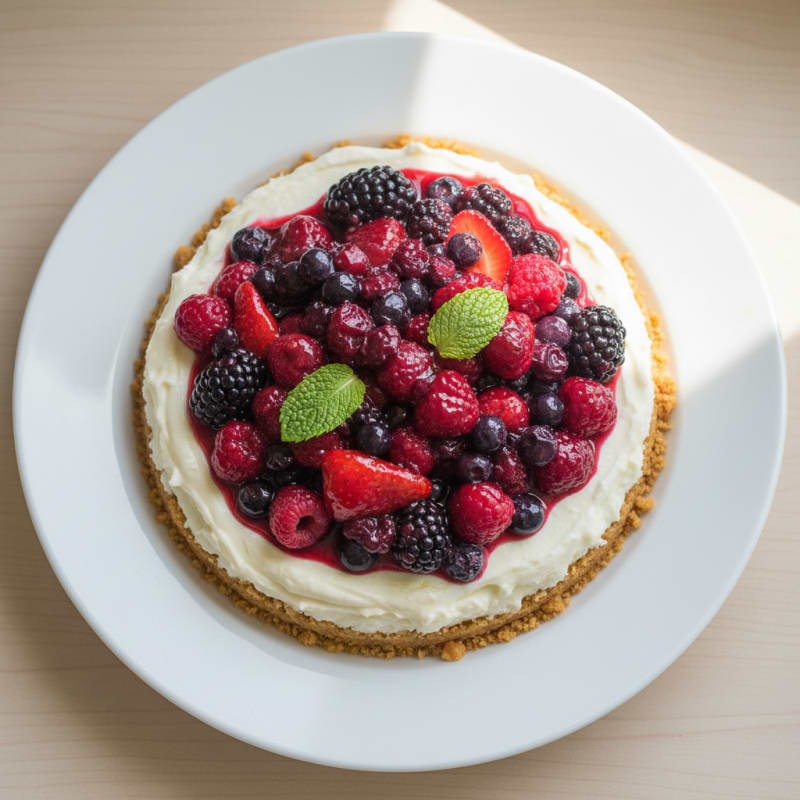 Silky Greek Yogurt Protein Cheesecake with Mixed Berries