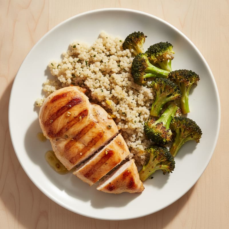 Grilled Chicken Breast with Quinoa and Roasted Broccoli