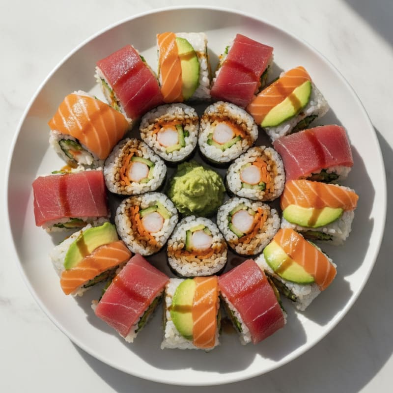 Rainbow Sushi Rolls with Wasabi