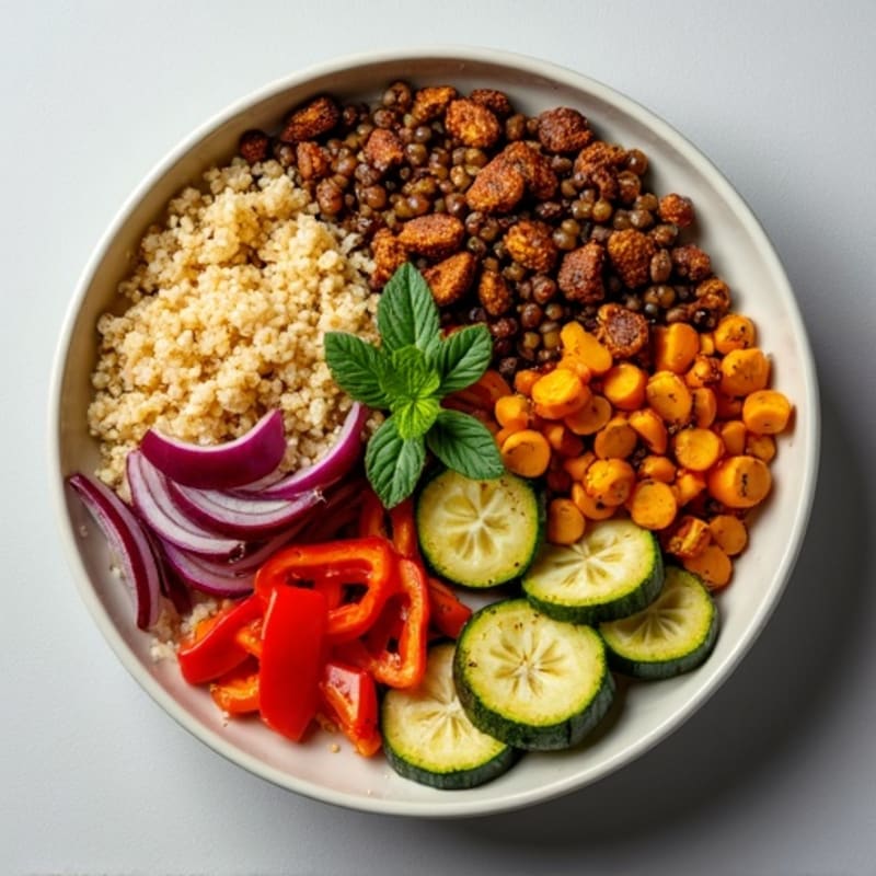 Crispy Lentil Quinoa Power Bowl with Roasted Vegetables