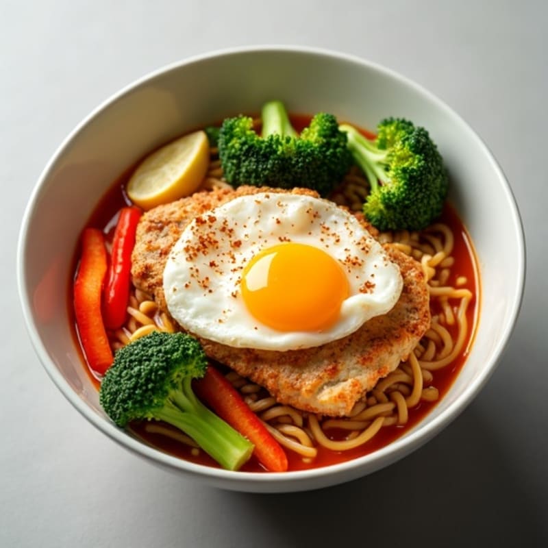 Spicy Sriracha Chicken Ramen Bowl with Fresh Vegetables