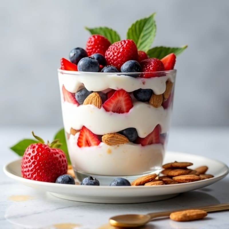 Greek Yogurt Protein Parfait with Mixed Berries and Almonds