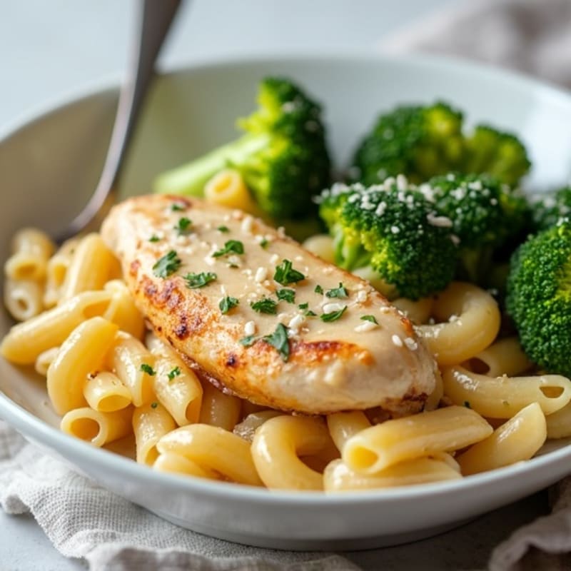 Creamy Garlic Parmesan Chicken Pasta with Roasted Broccoli