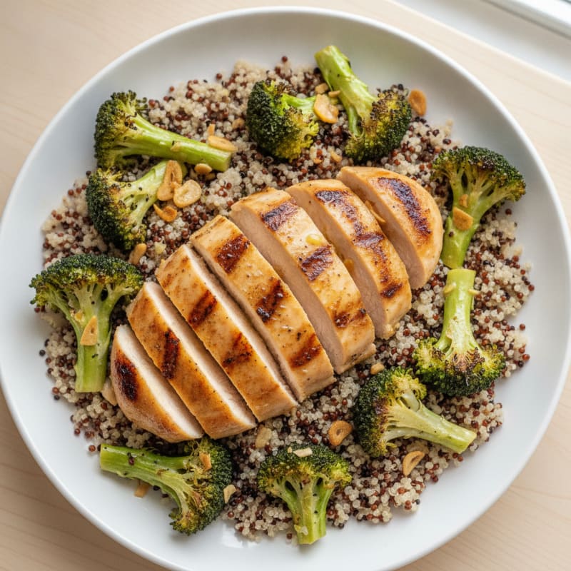 Grilled Chicken Breast with Quinoa and Roasted Broccoli