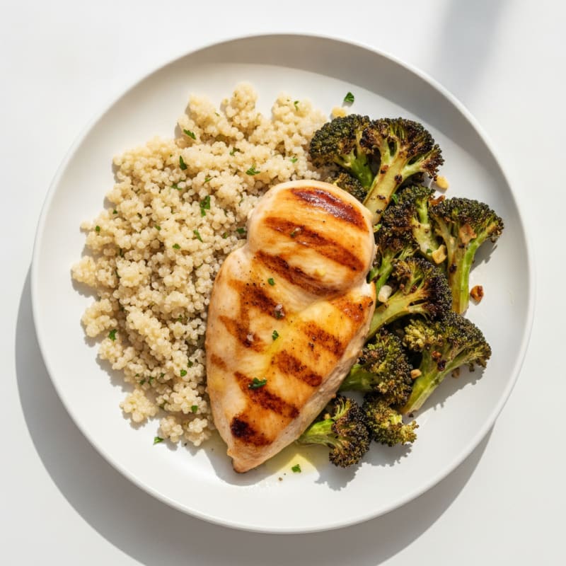 Grilled Chicken Breast with Quinoa and Roasted Broccoli