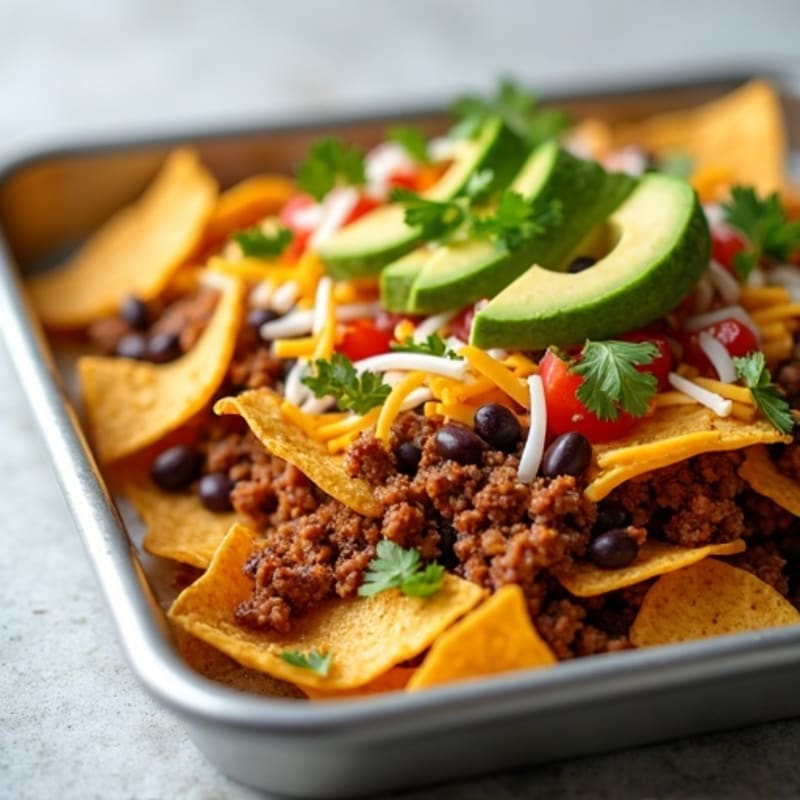 Lean Pulled Pork Loaded Sheet Pan Nachos